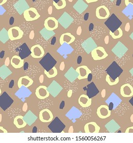 Abstract pattern with circles, strokes, ink, shape elements. Vector hand drawn texture. Seamless abstract background.