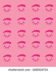 
Abstract pattern with closed eyes and eyebrow on pink background. Illustration of eyelashes with eyebrows icons. Fashion design for textiles, wallpaper, fabric