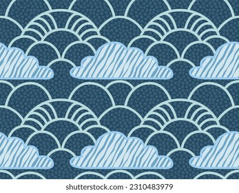 Abstract pattern with clouds. Hand drawn vector illustration. Flat color design.