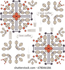 Abstract pattern of coffee beans with text- I love coffee