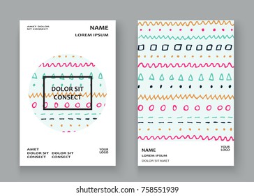 Abstract pattern with color hand drawn strokes artistic cover frame design. Minimal drawing lines white background. Trendy ethnic template vector Cover Report Catalog Brochure Flyer Poster Banner