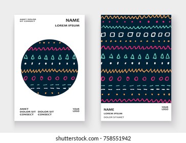 Abstract pattern with color hand drawn strokes artistic cover frame design. Minimal drawing lines white background. Trendy ethnic template vector Cover Report Catalog Brochure Flyer Poster Banner