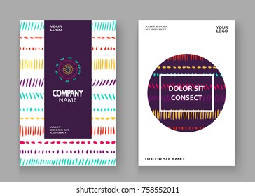 Abstract pattern with color hand drawn strokes artistic cover frame design. Minimal drawing lines white background. Trendy ethnic template vector Cover Report Catalog Brochure Flyer Poster Banner
