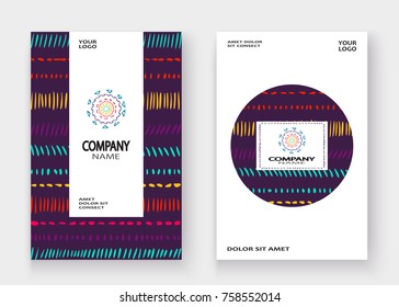 Abstract pattern with color hand drawn strokes artistic cover frame design. Minimal drawing lines white background. Trendy ethnic template vector Cover Report Catalog Brochure Flyer Poster Banner