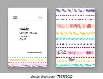 Abstract pattern with color hand drawn strokes artistic cover frame design. Minimal drawing lines white background. Trendy ethnic template vector Cover Report Catalog Brochure Flyer Poster Banner