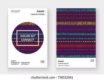 Abstract pattern with color hand drawn strokes artistic cover frame design. Minimal drawing lines white background. Trendy ethnic template vector Cover Report Catalog Brochure Flyer Poster Banner