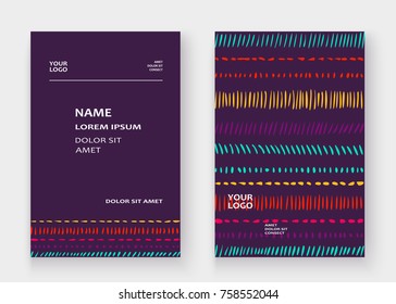 Abstract pattern with color hand drawn strokes artistic cover frame design. Minimal drawing lines black background. Trendy ethnic template vector Cover Report Catalog Brochure Flyer Poster Banner