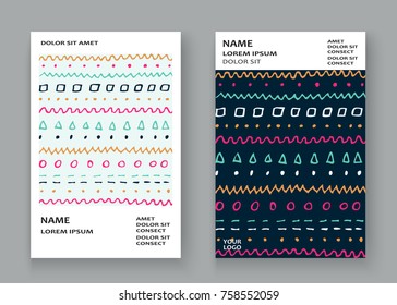 Abstract pattern with color hand drawn strokes artistic cover frame design. Minimal drawing lines white background. Trendy ethnic template vector Cover Report Catalog Brochure Flyer Poster Banner
