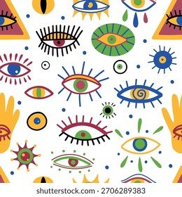 Padrão abstrato de olhos coloridos. Desenho vetorial à mão.