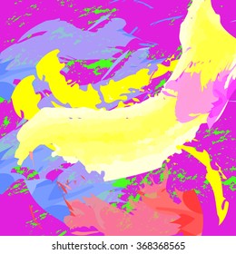 An abstract pattern, colored paints on a pink background.
