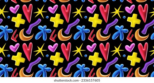 Abstract pattern colorful 3D cartoon inflated shapes. Minimalistic objects multicolored for decoration. Vector set of elements
