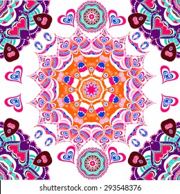 Abstract pattern. Colorful background ornament illustration.Vintage card with tribal theme. Vector illustration for pretty design.
