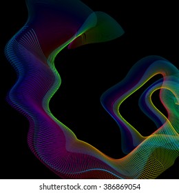 Abstract pattern. Colorful curve lines. Abstract waves. Lines distortion. Abstract colorful wireframe distortions. Vector rhythmic composition. Line art. Striped background. Decorative waves