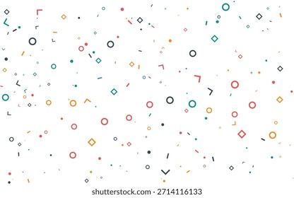 Patrón Abstractas de Formas geométricas coloridas, círculos, cuadrados y diamantes dispersos al azar en un
