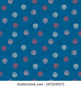 Abstract pattern with colorful hand drawn strokes and doodle hand sketch circle seamless pattern design for fashion, fabric, wrapping , web , and all prints on fresh blue color background