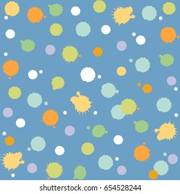 Abstract pattern with colorful hand painted splashes, spots and dots. Vector seamless background.