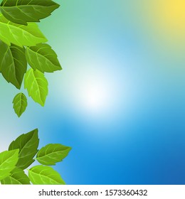 Abstract pattern with colorful leaves on blue background. Leaves for decoration design. Floral pattern. Summer vector illustration. Colorful summer foliage wallpaper