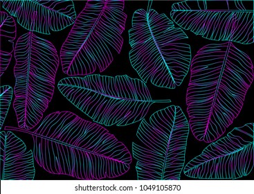 Abstract pattern with colorful leaves. - Plant, Textile, Pattern, Leaf, Tropical Climate,Banana Leaf,Palm Leaf