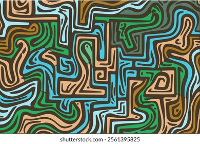 Abstract pattern of colorful lines resembling a topographic map in earthy tones