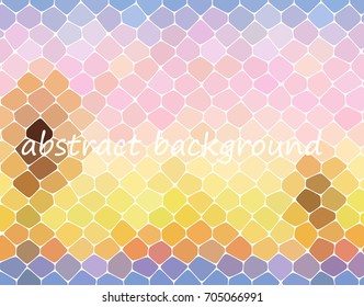 Abstract pattern colorful mosaic. Pink, lilac, yellow colors. Abstract background consisting of elements of different shapes, arranged in a mosaic style. Vector illustration.