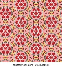 Abstract pattern with colorful repeating decorative elements. Great for textiles, fabrics, home ornaments.