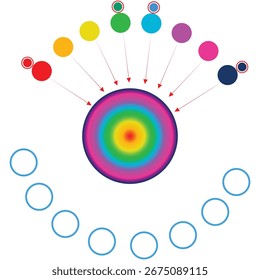 An abstract pattern of colorful retro circles and bubbles creates a vibrant wallpaper of art and design