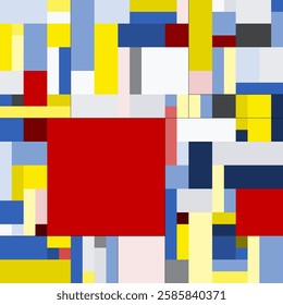 Abstract pattern with colorful tones and a red square at center