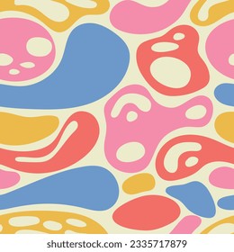 Abstract pattern with colorful waves.Bright groovy colors Trendy hand drawn vector illustration in style retro 60s, 70s. 