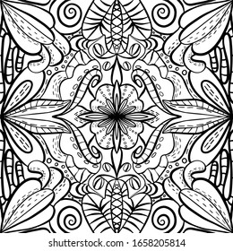Abstract pattern for a coloring book. Black and white vector illustration on a white background.