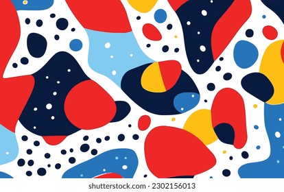 abstract pattern in colors, in the style of minimalist lines, bold lines, dynamic colors, bold and vibrant primary colors, memphis design, light blue and red, rounded, simple designs