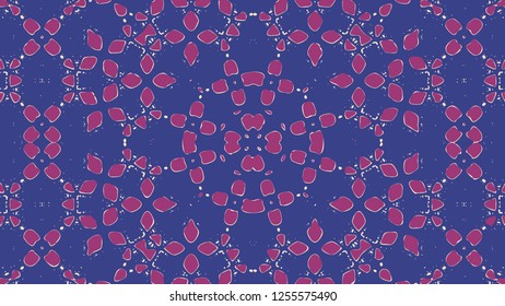 Abstract pattern. Complex forms. Soft yellow, purple ornament on blue background. Ratio 16x9. For printing on fabrics, screensavers, backgrounds, etc.
