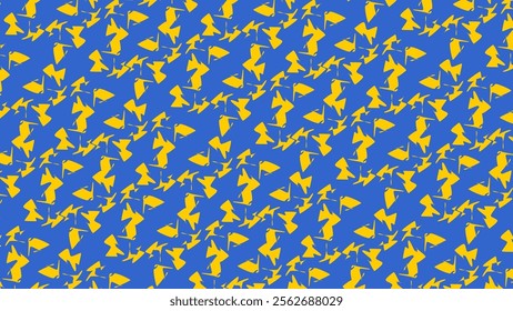 An abstract pattern composed of dynamic yellow geometric shapes arranged intriguingly on a vibrant blue backdrop. Features a bold, modern design ideal for backgrounds, wallpapers, and digital media