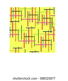 Abstract pattern consisting of colored lines on a yellow background