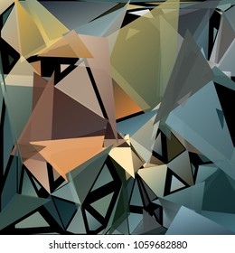 Abstract pattern consisting of randomly distributed triangles of different sizes and colors against black background. Chaotic colorful backdrop in a low poly style.