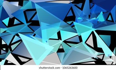 Abstract pattern consisting of randomly distributed triangles of different sizes and colors against black background. Chaotic colorful backdrop in a low poly style.