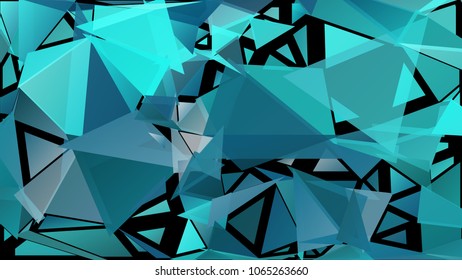 Abstract pattern consisting of randomly distributed triangles of different sizes and colors against black background. Chaotic colorful backdrop in a low poly style.