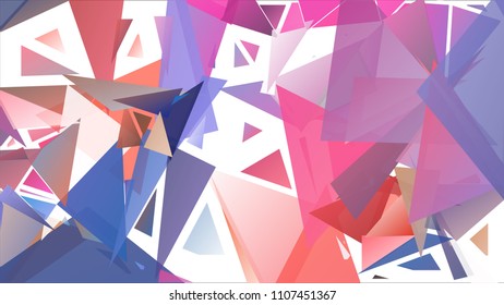 Abstract pattern consisting of randomly distributed triangles of different sizes and colors against black background. Chaotic colorful backdrop in a low poly style.
