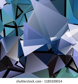 Abstract pattern consisting of randomly distributed triangles of different sizes and colors against black background. Chaotic colorful backdrop in a low poly style.