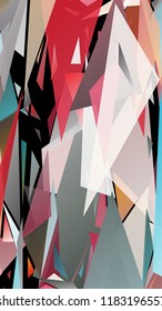 Abstract pattern consisting of randomly distributed triangles of different sizes and colors against black background. Chaotic colorful backdrop in a low poly style.