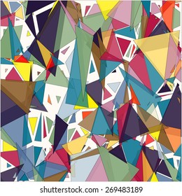 Abstract pattern consisting of randomly distributed triangles of different sizes and colors