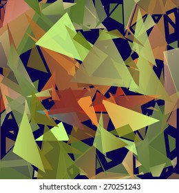 Abstract pattern consisting of randomly distributed triangles of different sizes and colors