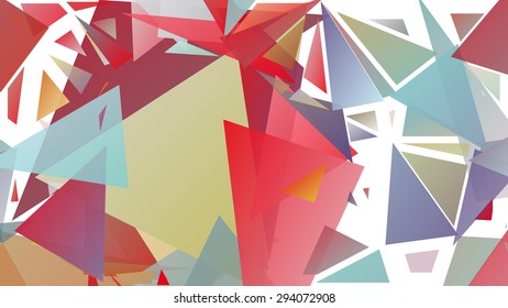 Abstract pattern consisting of randomly distributed triangles of different sizes and colors