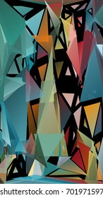 Abstract pattern consisting of randomly distributed triangles of different sizes and colors. Chaotic geometric background