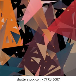 Abstract pattern consisting of randomly distributed triangles of different sizes and colors. Chaotic geometrical background