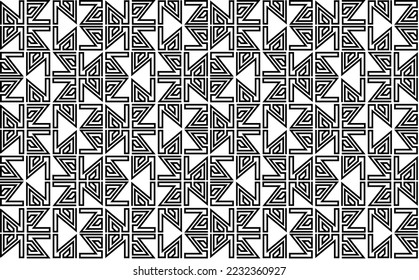 Abstract pattern consists of square shaped complex line maze. Black and white batik pattern. Suitable for fabric, industry, wallpaper, banner, and cover.