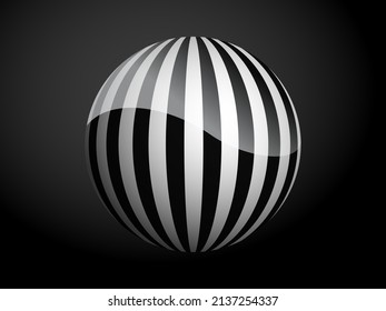 Abstract pattern cover black and white 3D ball. Vector illustration isolated on dark background.