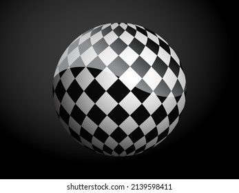 El patrón abstracto cubre la bola 3D en blanco y negro. Ilustración vectorial aislada en el fondo oscuro.