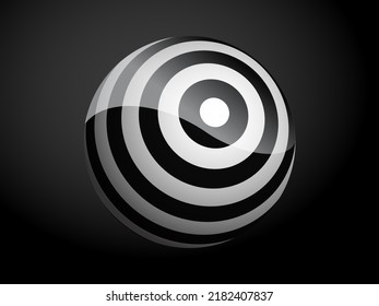 Abstract pattern cover black and white 3D ball. Vector illustration isolated on dark background.