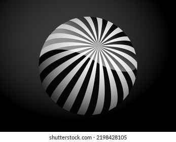 Abstract pattern cover black and white 3D ball. Vector illustration isolated on dark background.