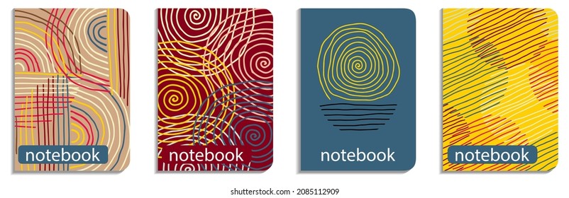 Cubiertas de patrón abstracto de diario, bloc de notas, cuadernos, bloc de notas, planificador. Establecer el diseño de la página A4.  Dibujo a mano de Doodle, ilustración vectorial.